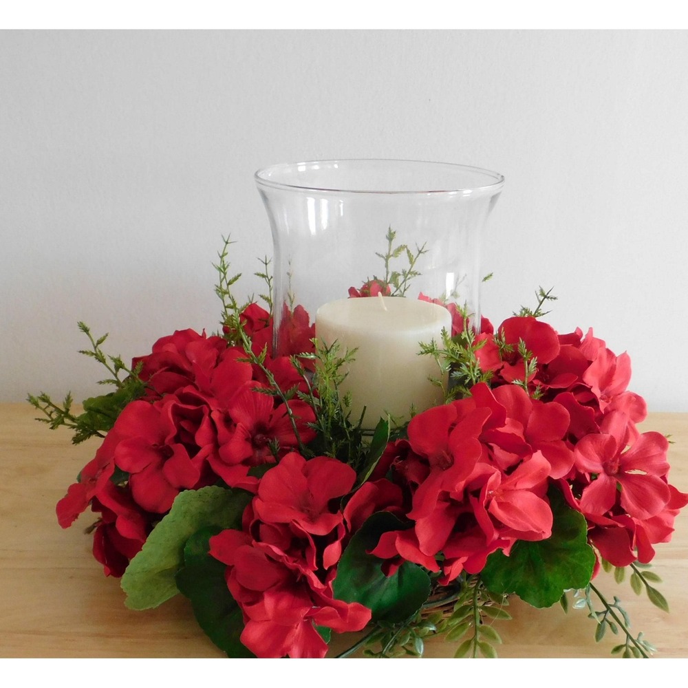 Small Red Geranium Wreath, Spring Summer, Housewarming Gift, Cabinet Wreath - Picture 6 of 6